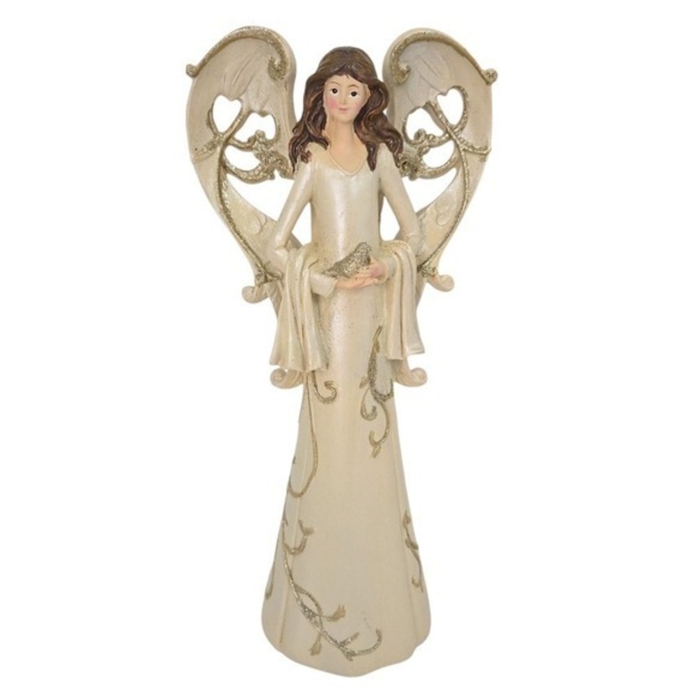 Angel Pearlized Ivory & Gold Glitter Large 13" Tabletop Decor Figurine